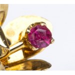 Synthetic ruby gold brooch - 1960s