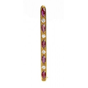 Diamonds and rubies gold bar brooch