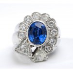 Ceylon sapphire and diamonds gold band ring