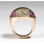 Diamonds and rubies gold 'kiss' double ring