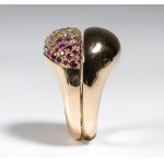 Diamonds and rubies gold 'kiss' double ring