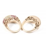 Diamonds and rubies gold 'kiss' double ring