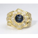 Sapphire and diamonds gold band ring