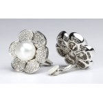 Diamonds and Australian pearl gold flower earrings
