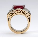 Composite ruby and diamonds pavé set gold band ring