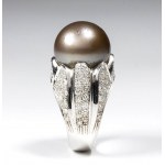 Chocolate pearl diamond gold ring