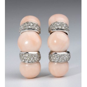 Diamonds and pink coral gold earrings