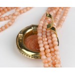 Diamonds and pink coral gold earrings and necklace