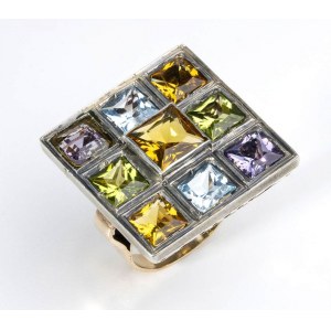 Coloured stones gold and silver ring