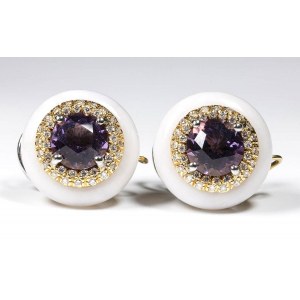 Amethyst diamond chalcedony pair of earrings