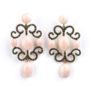 Pink coral and tsavorite gold earrings