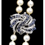 Pearls, sapphires and diamonds gold necklace