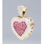 Heart shape diamonds and rubies gold pendant