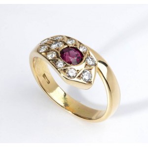 Ruby and diamonds gold snake ring