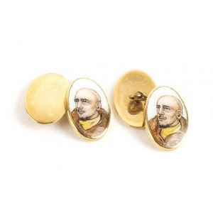 Pair of gold and enamel cufflinks depicting the face of GABRIELE D'ANNUNZIO