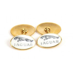 Pair of gold and enamel cufflinks depicting the car brand JAGUAR