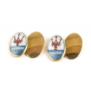 Pair of gold and enamel cufflinks depicting the car brand MASERATI