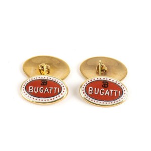 Pair of gold and enamel cufflinks depicting the car brand BUGATTI