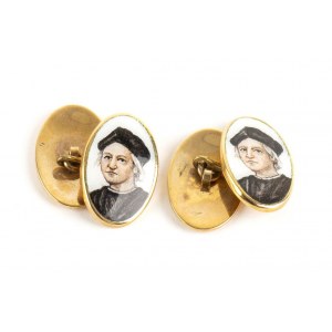 Pair of gold and enamel cufflinks depicting the face of CRISTOFORO COLOMBO