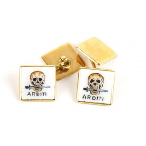 Pair of gold and enamel cufflinks depicting the combat symbol of the ARDITI division