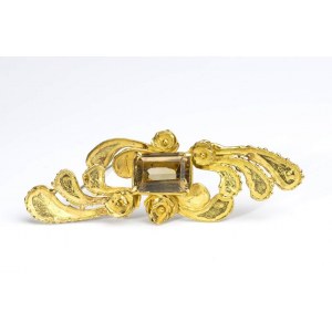 Citrine quartz gold brooch