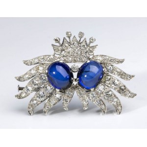 Diamonds and synthetic sapphires gold brooch