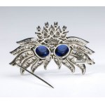 Diamonds and synthetic sapphires gold brooch