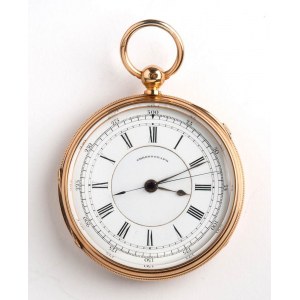 THOMAS CARR: English Victorian 18k gold pocket watch, chronograph 1/5 centre seconds - London 1879