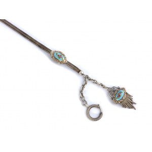 French silver and enamel pocket watch chain - 19th century