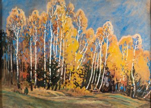 Togo Kazimierz Fałat (1904 - 1981), Pejzaż jesienny z brzozami