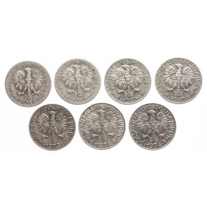 Polska, PRL, zestaw 7 monet, 5 złotych Rybak.