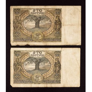 Polska, II Rzeczpospolita, zestaw 2 banknotów: 2 x 100 złotych, dwie daty emisji.