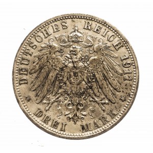 Niemcy, Cesarstwo Niemieckie, Wirtembergia, 3 marki 1911 F, Stuttgart