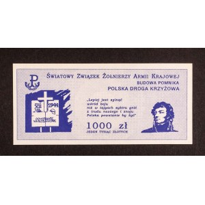SOLIDARNOŚĆ, cegiełka 1000 zł, Światowy Związek Żołnierzy Armii Krajowej.