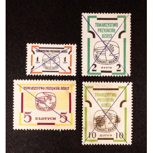 Zestaw znaczków, cegiełki Towarzystwo Przyjaciół Dzieci: 1, 2, 5 i 10 złotych