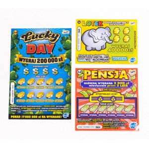 Loteria - Totalizator Sportowy, zdrapki z lat 2022-2025, 3 WZORY + 60 sztuk