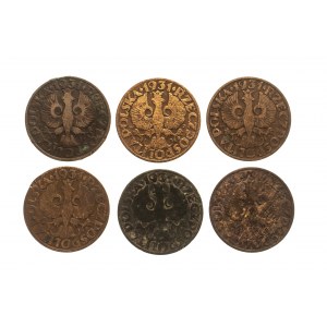 Polska, II Rzeczpospolita (1918-1939), zestaw 5 groszy 1931, 6 sztuk