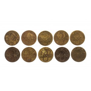 Polska, II Rzeczpospolita (1918-1939), zestaw 5 groszy 1923, 10 sztuk