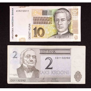 Estonia, Chorwacja, zestaw 2 banknotów.