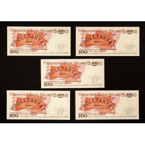 Polsko, PRL, sada 5 bankovek 100 ZŁOTYCH 1.06.1986, série NE, pořadová čísla.