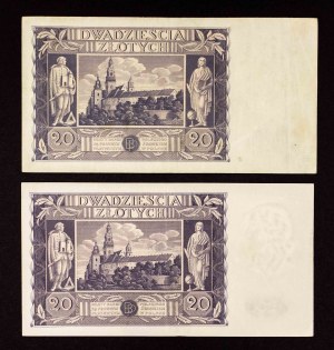 Poľsko, II Rzeczpospolita, sada 2 bankoviek 20 ZŁOTYCH, 11.11.1936.