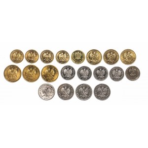 Polska, Rzeczpospolita od 1989 roku, zestaw 20 monet od 1 do 20 groszy, różne roczniki, Warszawa oraz 1 grosz 2013 Londyn.