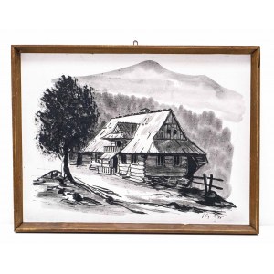 Obraz Adam Lipowczan - drewniana chata, bacówka 1983