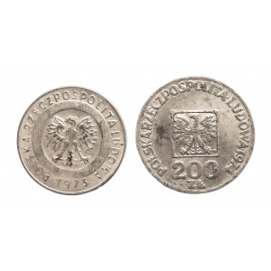 Polska, PRL, zestaw: 200 złotych 1974, XXX LAT PRL, 20 złotych 1973 Wieżowiec i kłosy - fałszerstwa z epoki !!!