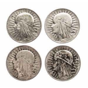 Polska, II Rzeczpospolita, zestaw 4 monet 5 złotych z lat 1932 - 1934, Kobieta.