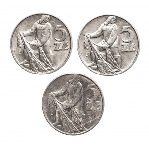 Poland, People's Republic of Poland, set of 3 coins, 5 gold Fisherman 1974.