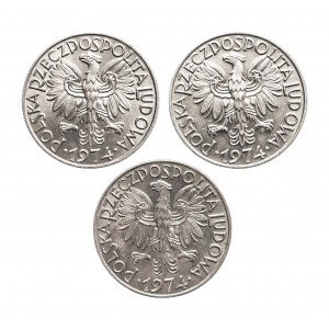 Poland, People's Republic of Poland, set of 3 coins, 5 gold Fisherman 1974.