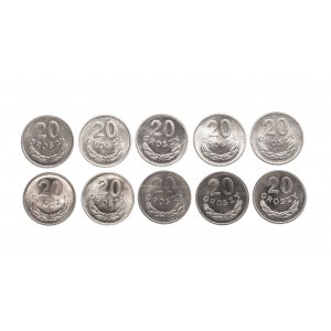 Polska, PRL, zestaw 10 x 20 groszy z lat 1967 - 1977