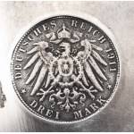 Podnos na strieborné mince Nemecko, 3 marky 1911 J, Hamburg