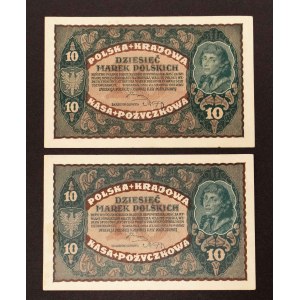 Polska, II Rzeczpospolita zestaw 2 banknotów 10 MAREK POLSKICH, 23 sierpnia 1919.